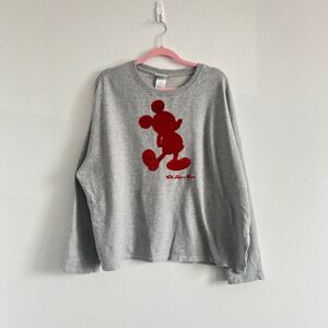 Disney Parks Mickey Mouse Gray Red & Silver Sequin Graphic Sweatshirt XL Relaxed